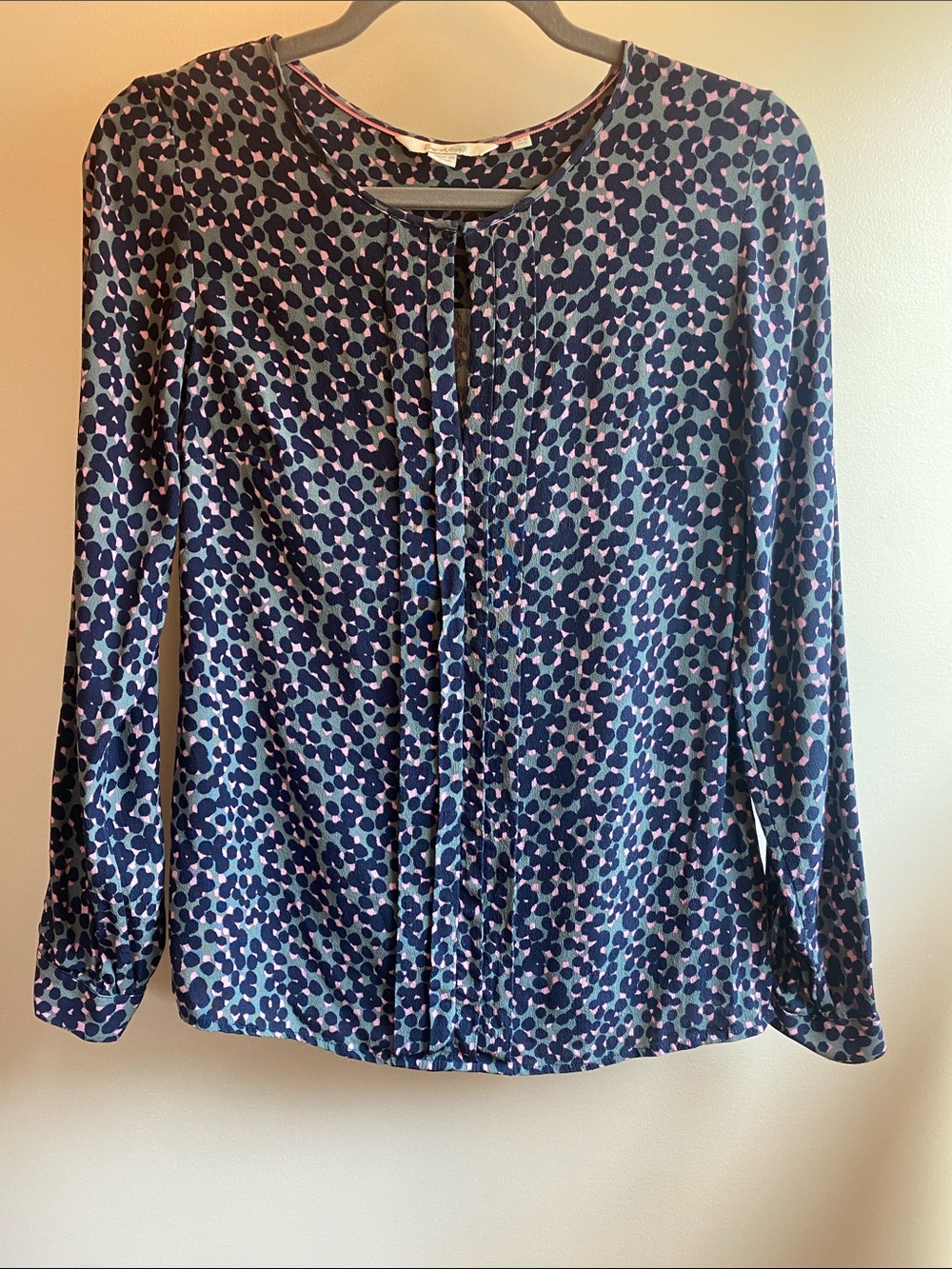 Boden Navy and Pink Printed Long-Sleeve Blouse